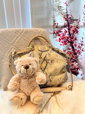 Coach Beige Snake-Print Shoulder Bag with Gold Hardware